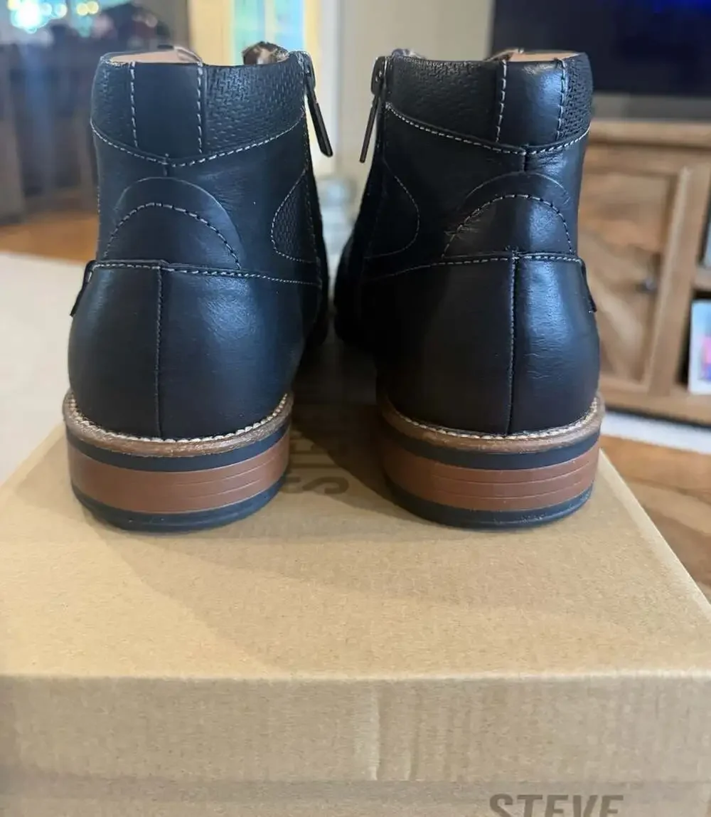 Steve Madden Jotting Men’s 10 Black Leather Cap Toe Chukka Boots NIB Zip Lace